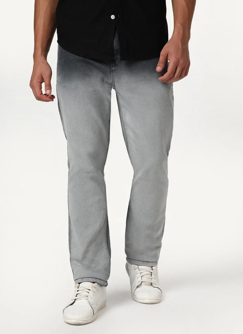 Urbano Fashion Men's Dark Grey Straight Fit Heavy Washed Faded Denim Jeans Stretchable